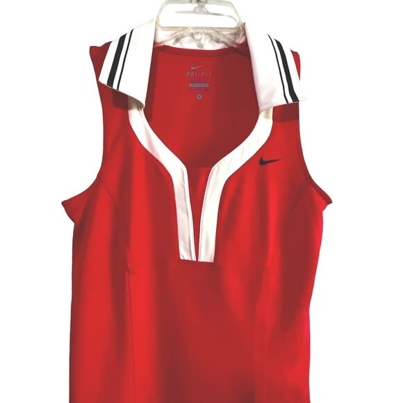 Nike Dri Fit Collared Active Sleeveless Shirt Sz Small Womens Red & White - Picture 6 of 8